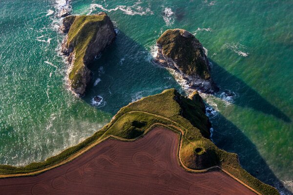 Top view. Sea and rocks