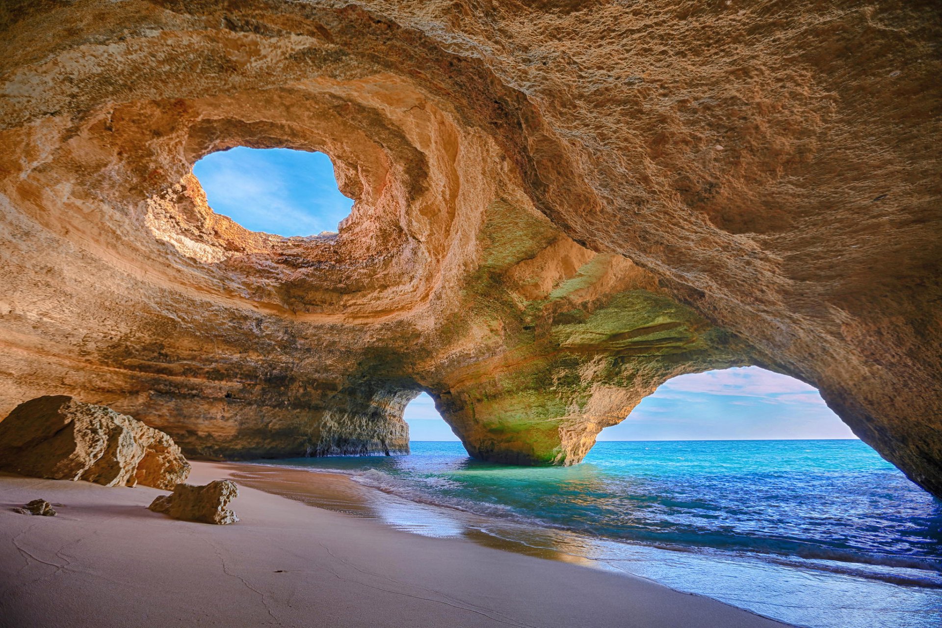 algarve portugal algarve sea shore sand rock arch stone