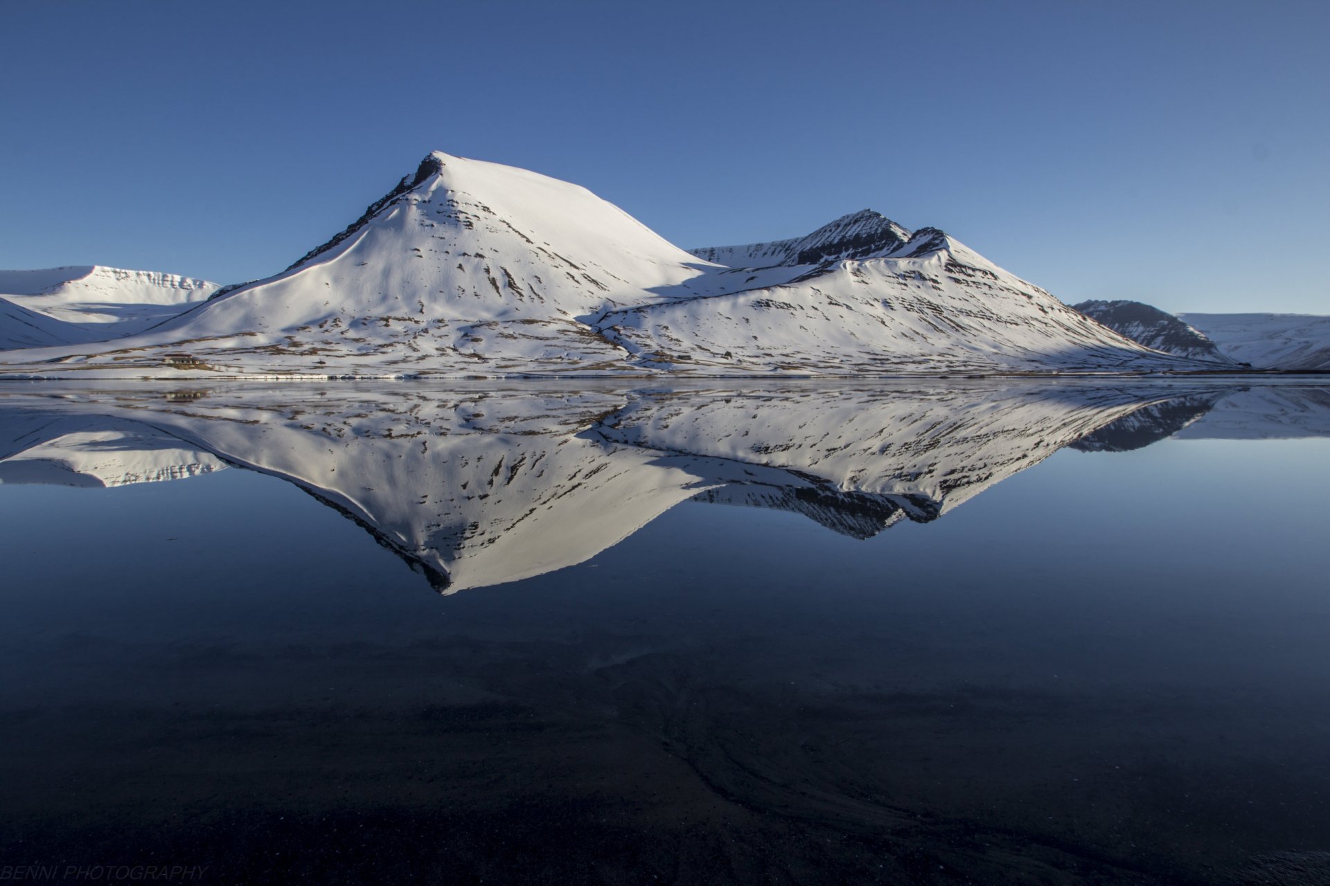 nature lake mountain hills reflection surface of snow