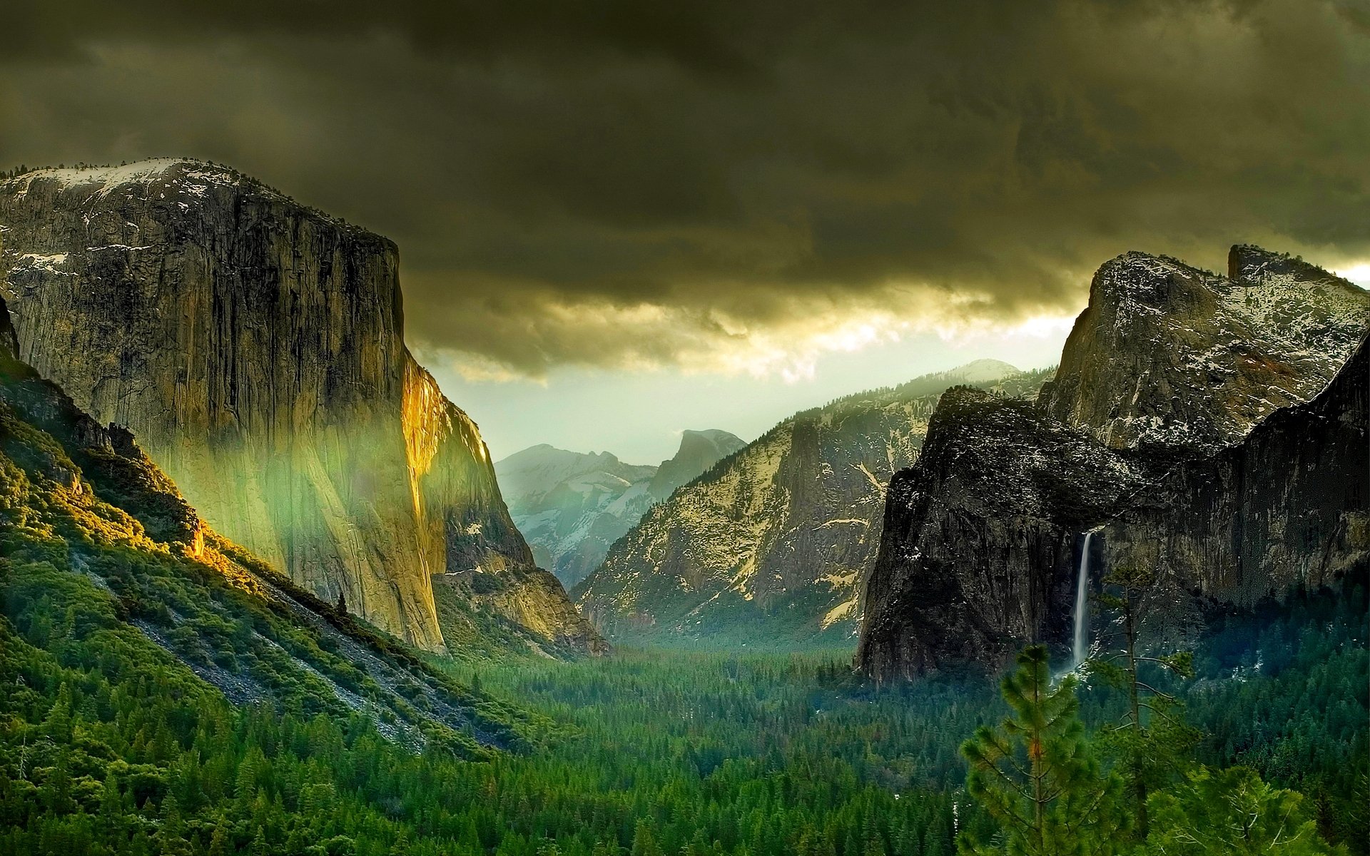 mountain clouds forest waterfall yosemite national park america