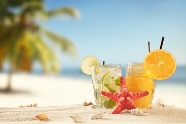 Tropical exotic drinks in the sun