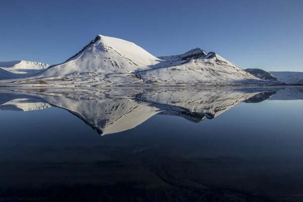 Reflection of snowy mountains in the lake