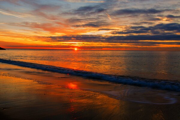 Mysterious clouds at sunset over the sea