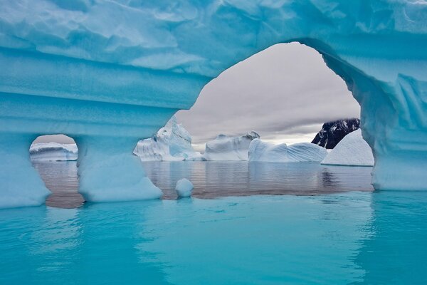 An icy iceberg in the winter sea