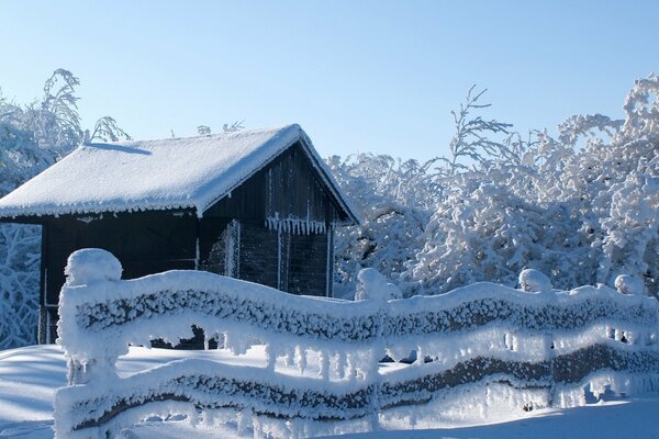 A snow-covered house. Winter landscape