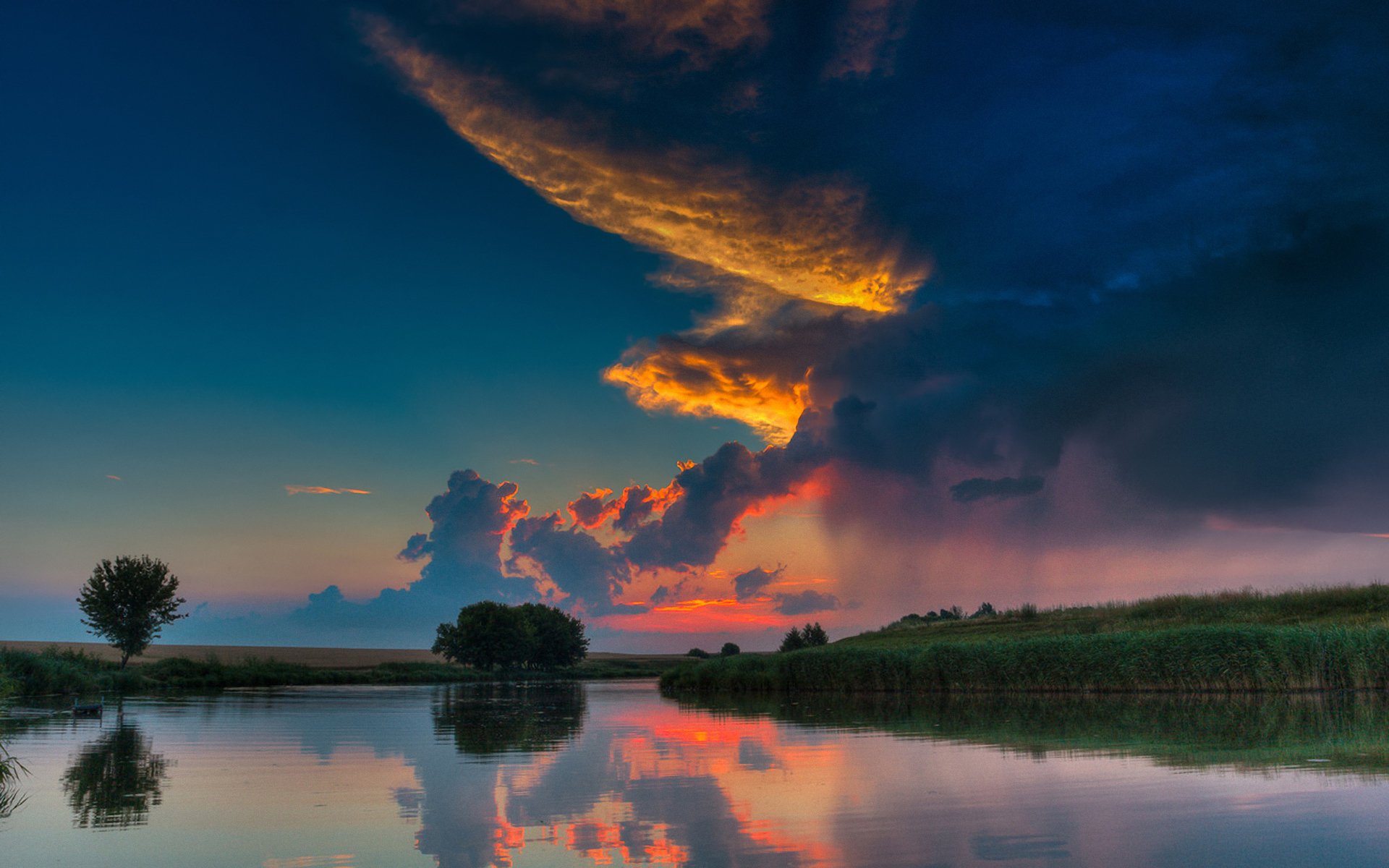 river clouds sky sunset