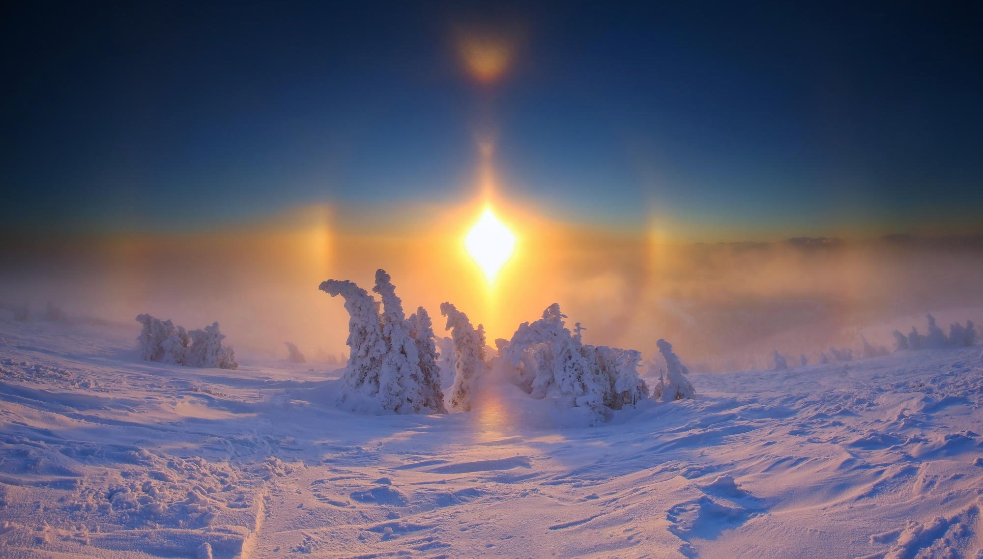 heladas y el sol un día maravilloso