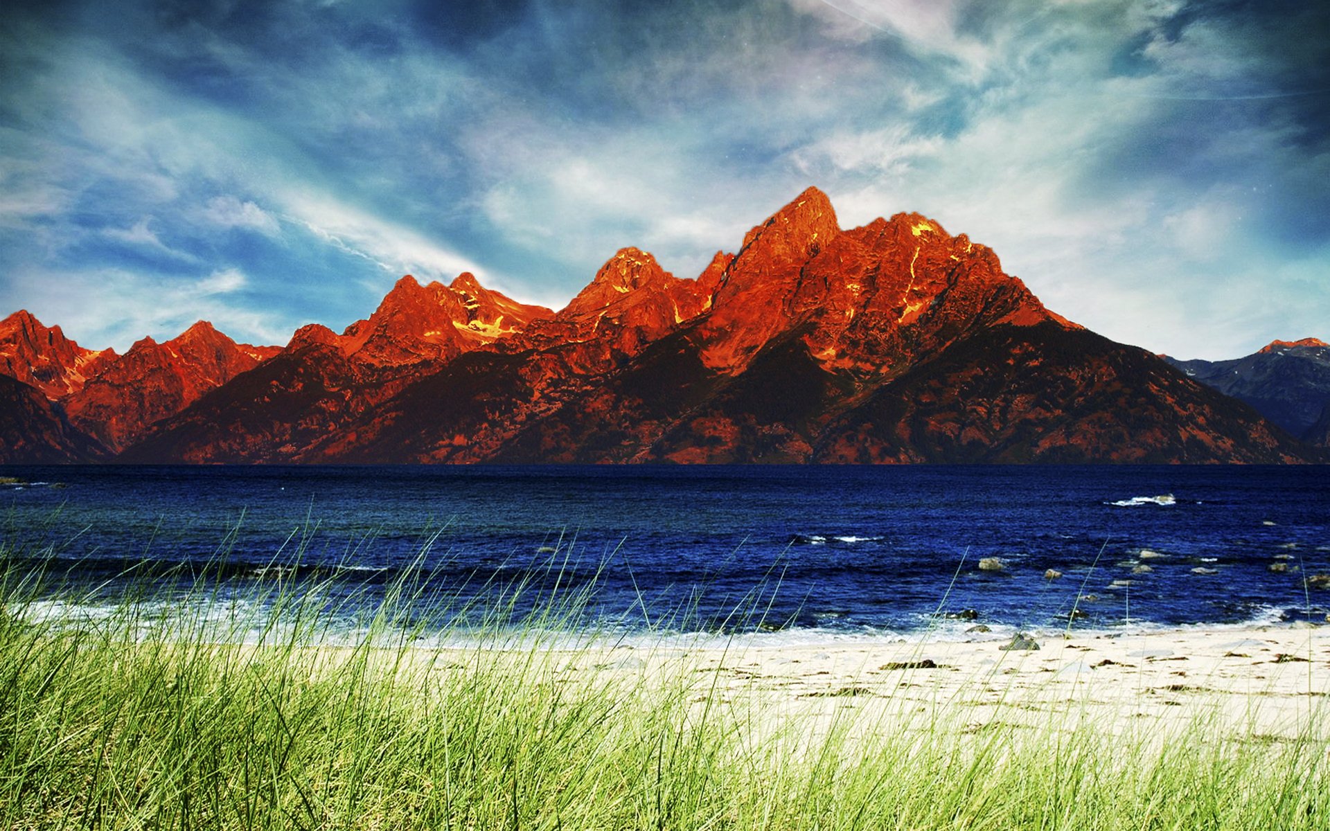 nature mountain river grass sky cloud