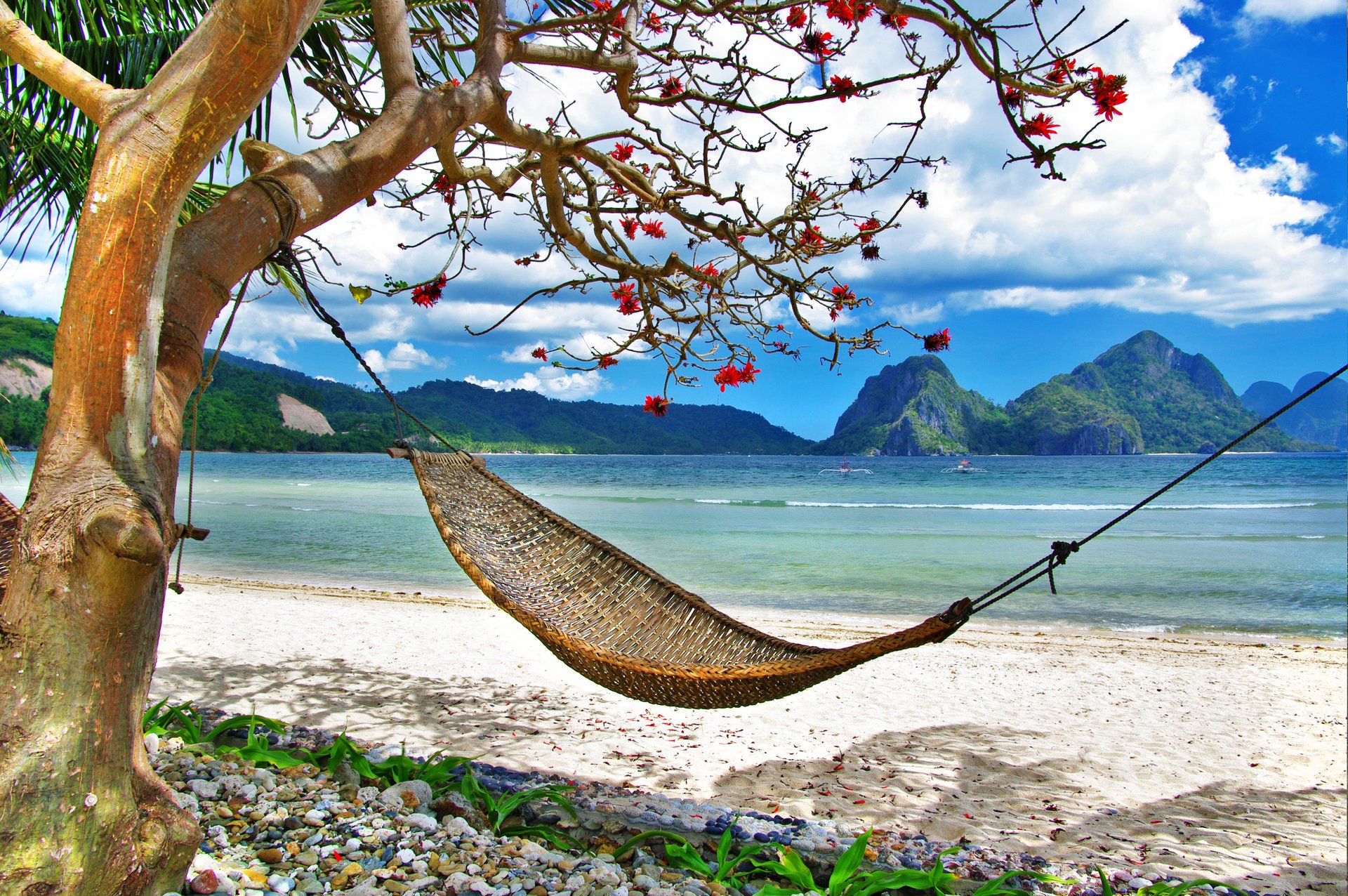 tropisch entspannen bett baum sommer berge meer landschaft natur tropische entspannen sommer schön