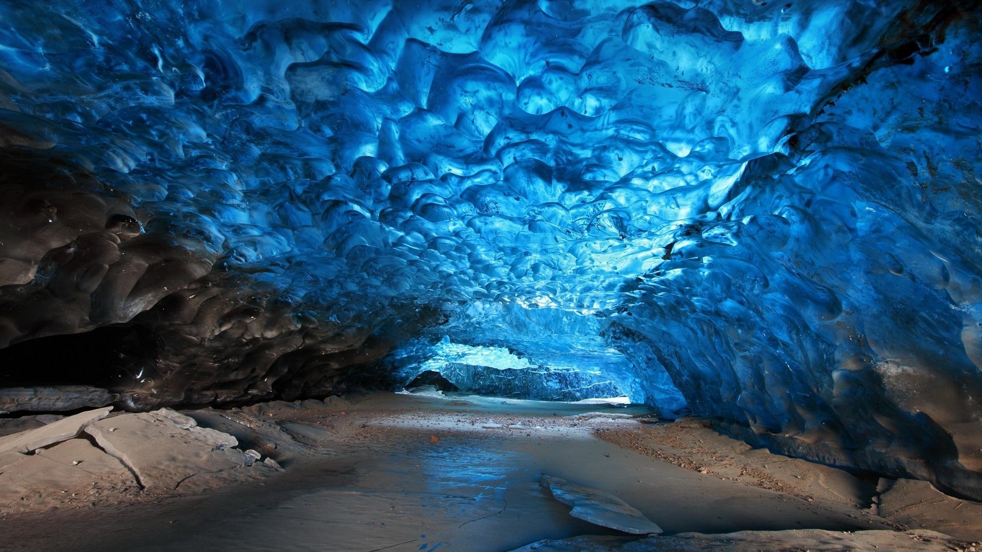 cave ice blue stones skaftafell iceland