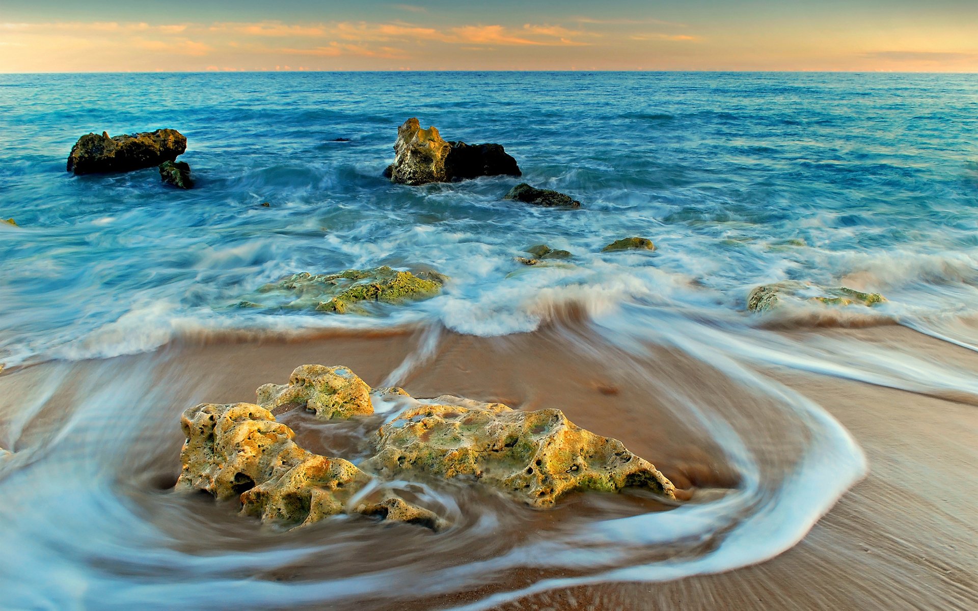 meer felsen wellen schaum sand natur horizont