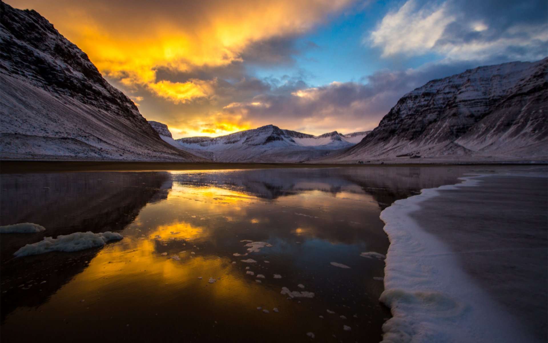 see berge sonnenuntergang eis kälte schnee wolken