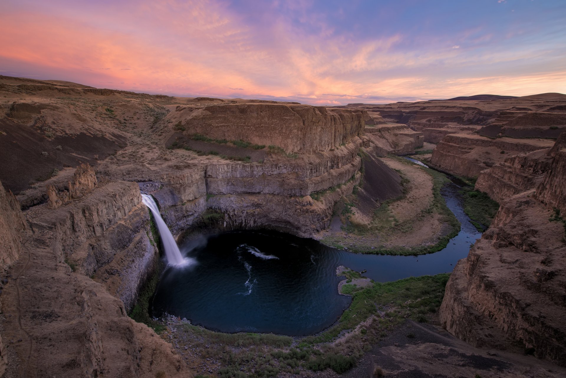 waterfall river canyon morning dawn