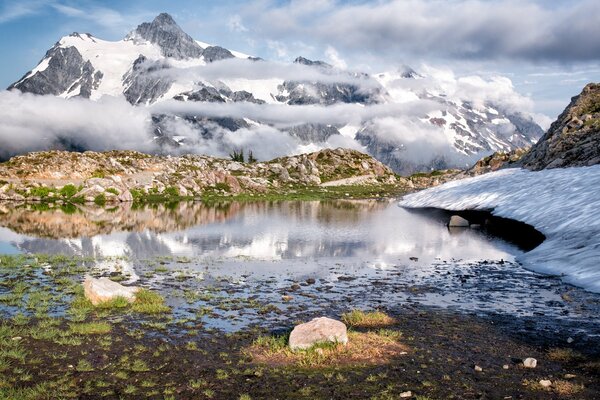 Snow melting among the mountains