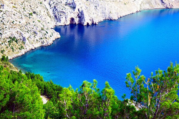 Lago azul rodeado de montañas y bosques
