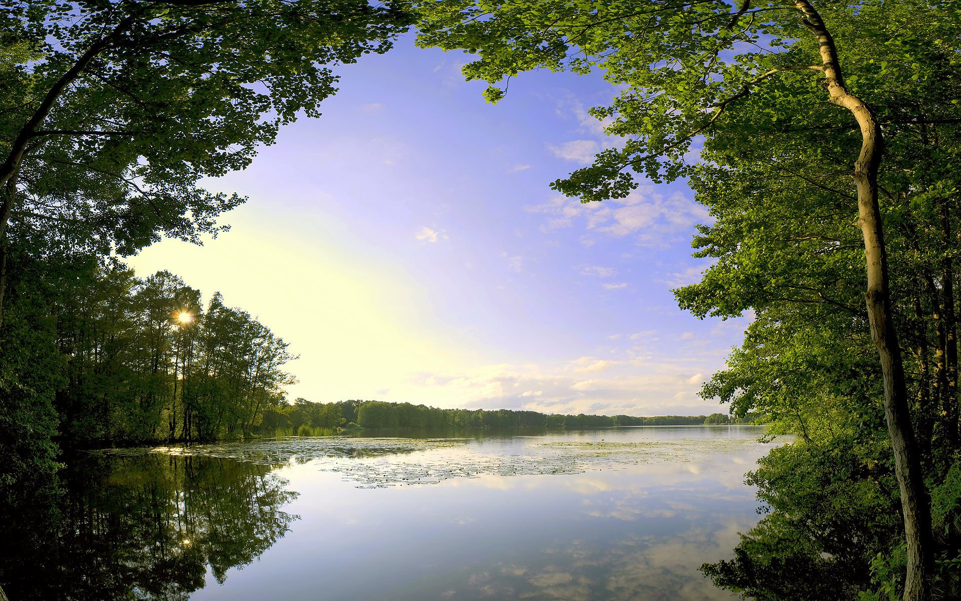 lago árboles nubes