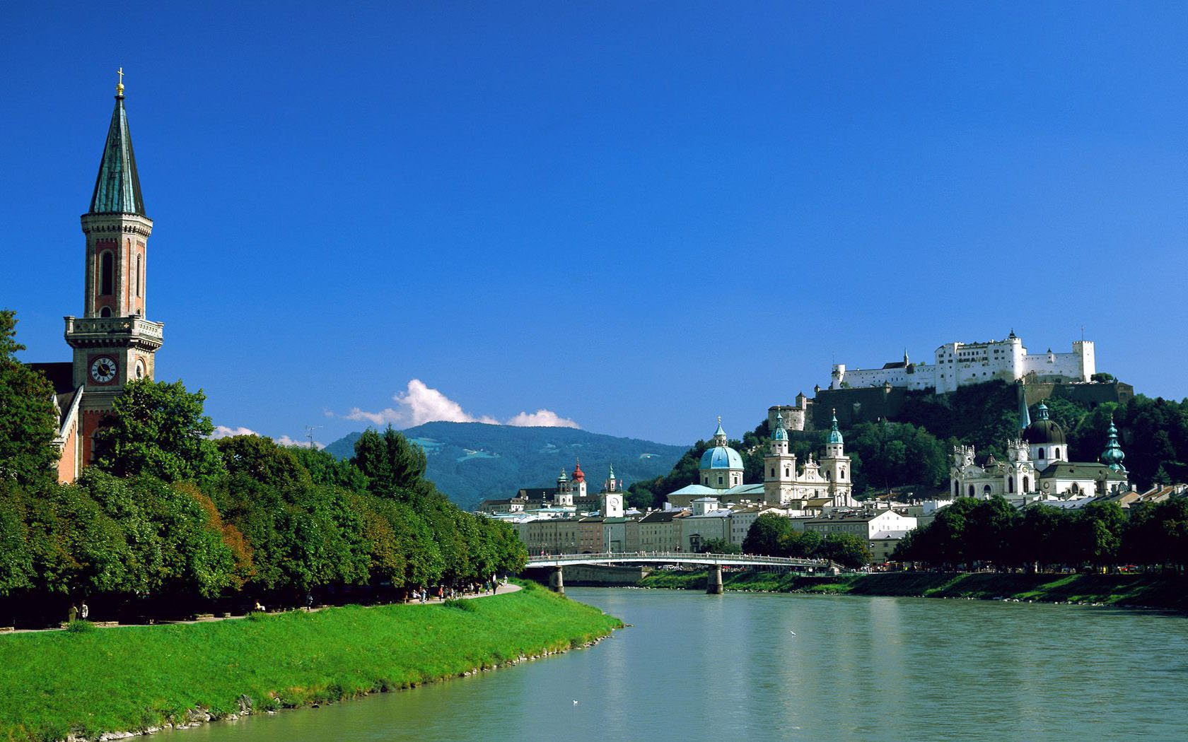 kapelle fluss brücke stadt schloss berge