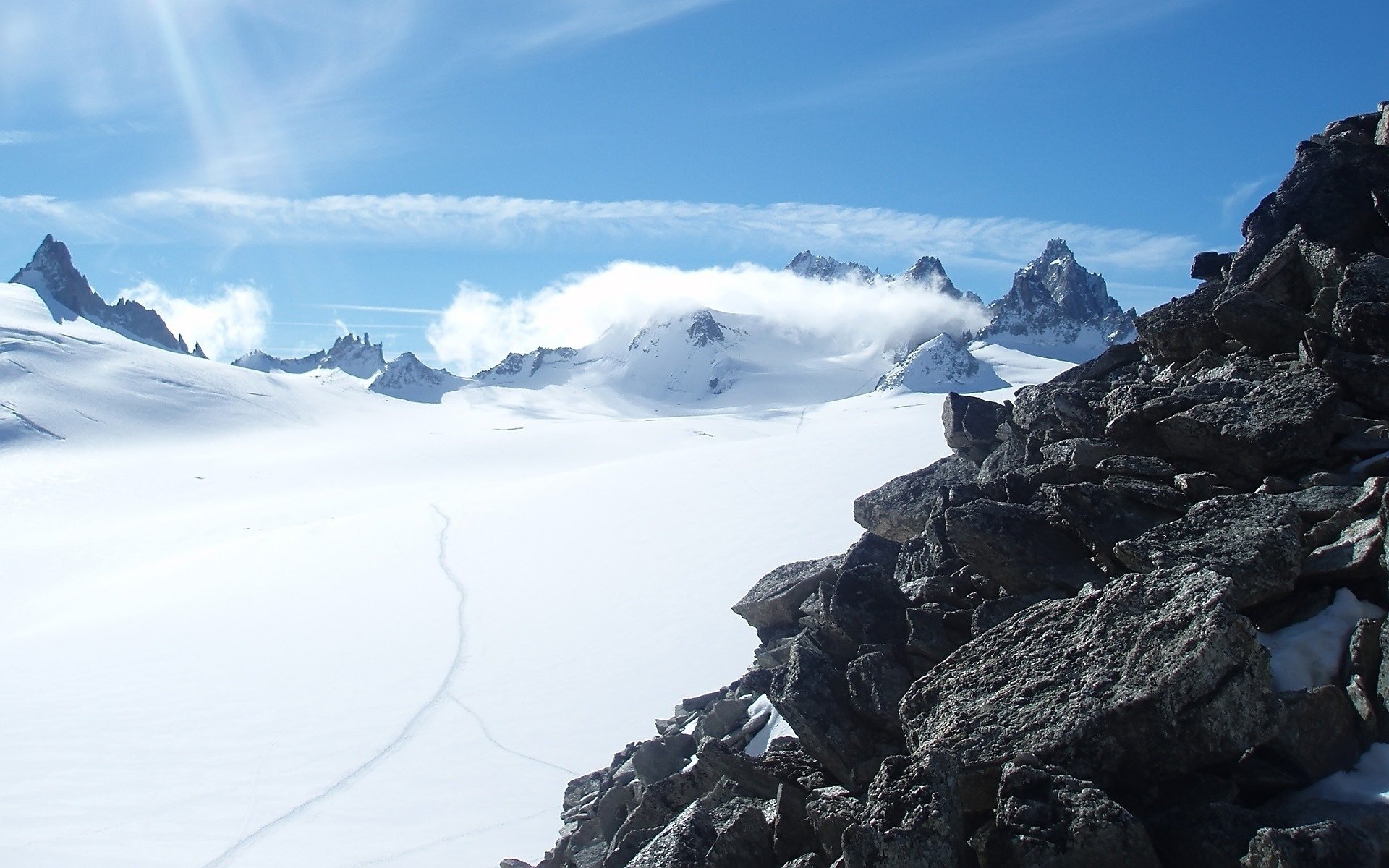 mountain snow sky