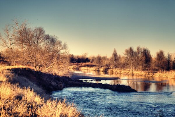 Paesaggio mattutino vicino al fiume