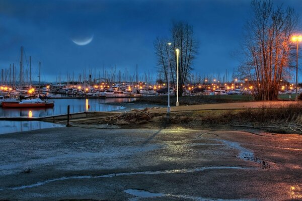 Yachts parked on the pier