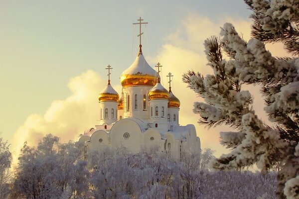 Orthodox church on a winter background