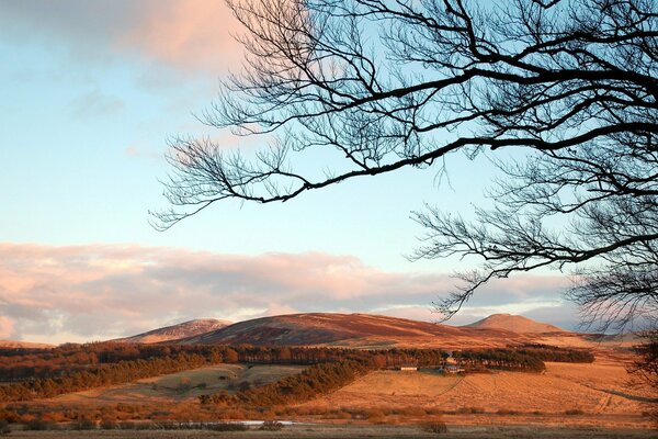 Hills against the background of the evening sky