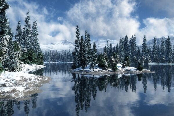 Forest river in winter