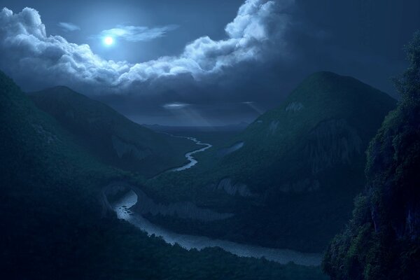 The fabulous moon over the night river