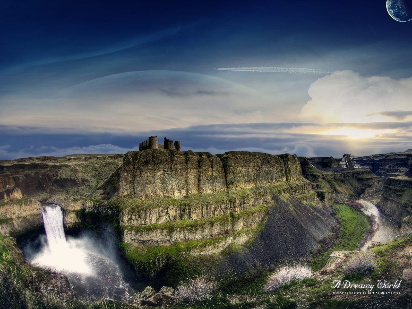 dreamy world waterfall valley canyon