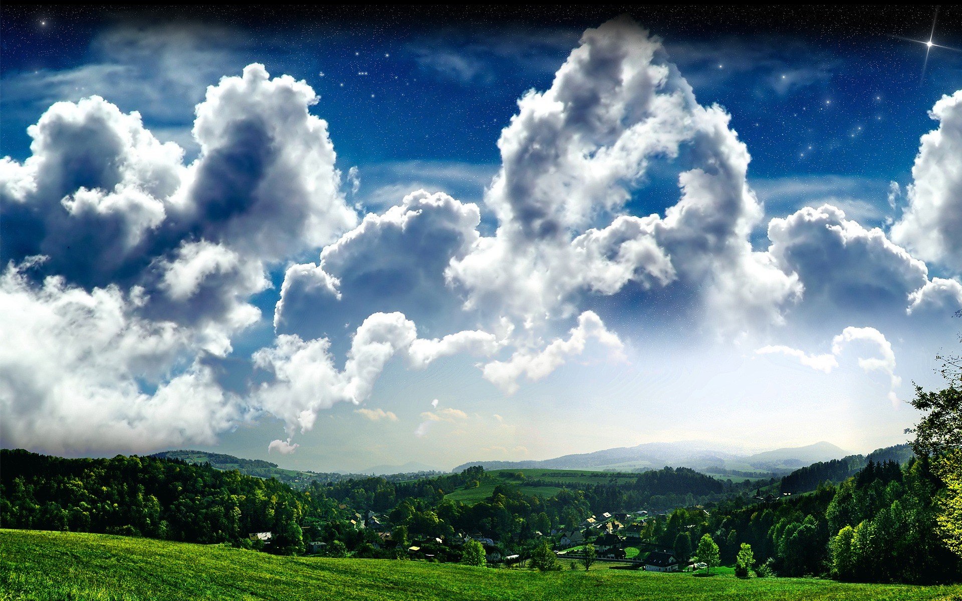 colline nuvole cielo alberi