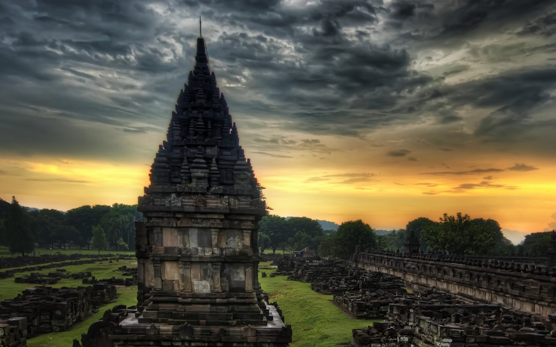 clouds india temple stones hdr