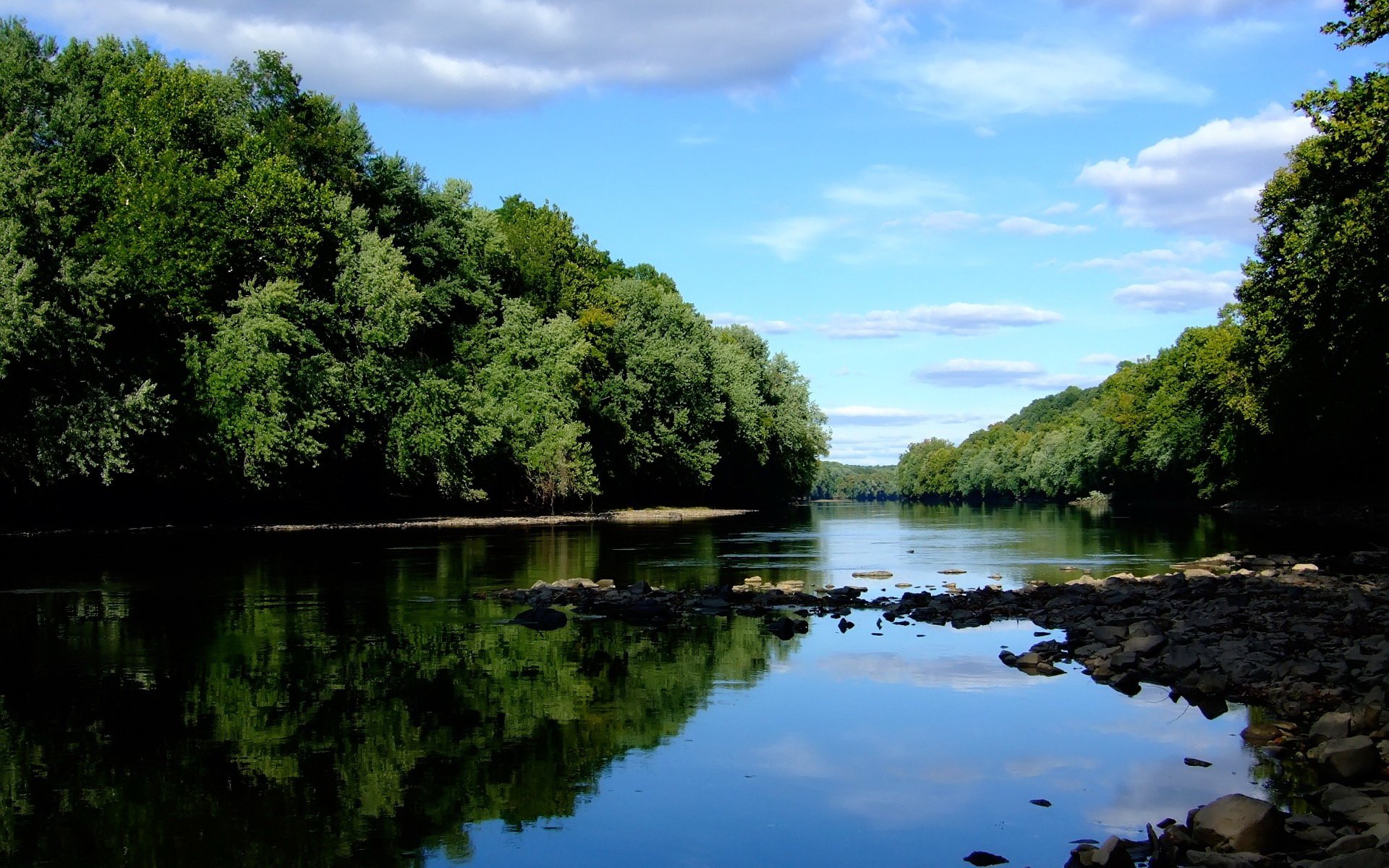 rivière forêt ciel