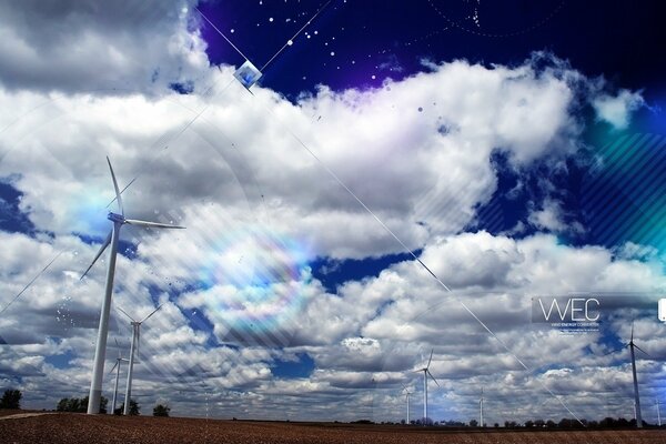 Molinos de viento contra el cielo estrellado