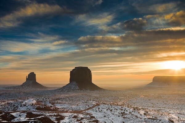 Desert rocks against the background of dawn