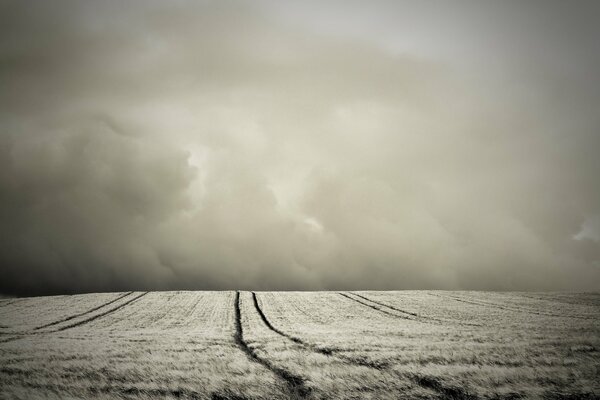 Monochrome image of the road in the field