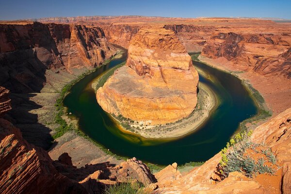 Canyon on a rock in Arizona, a river flows