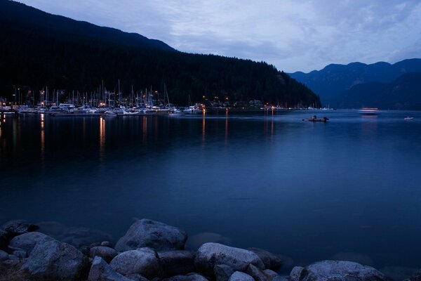 Evening pier shining with lights