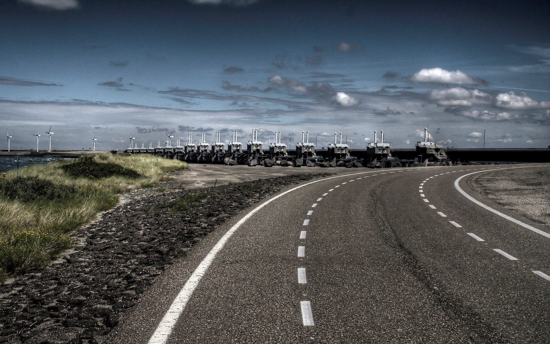 road counting clouds bridge