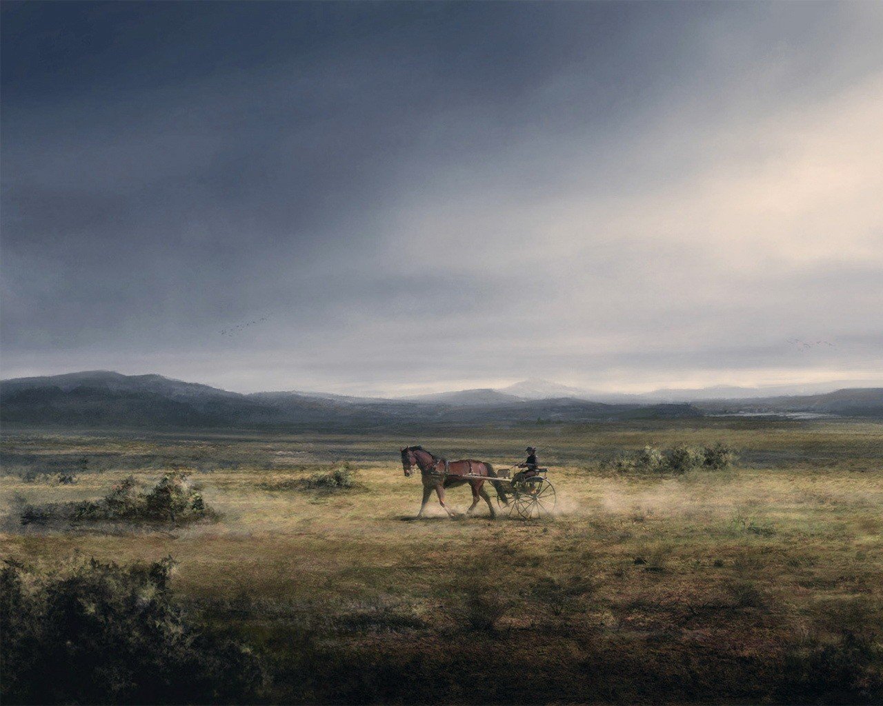 horse wagon plain picture