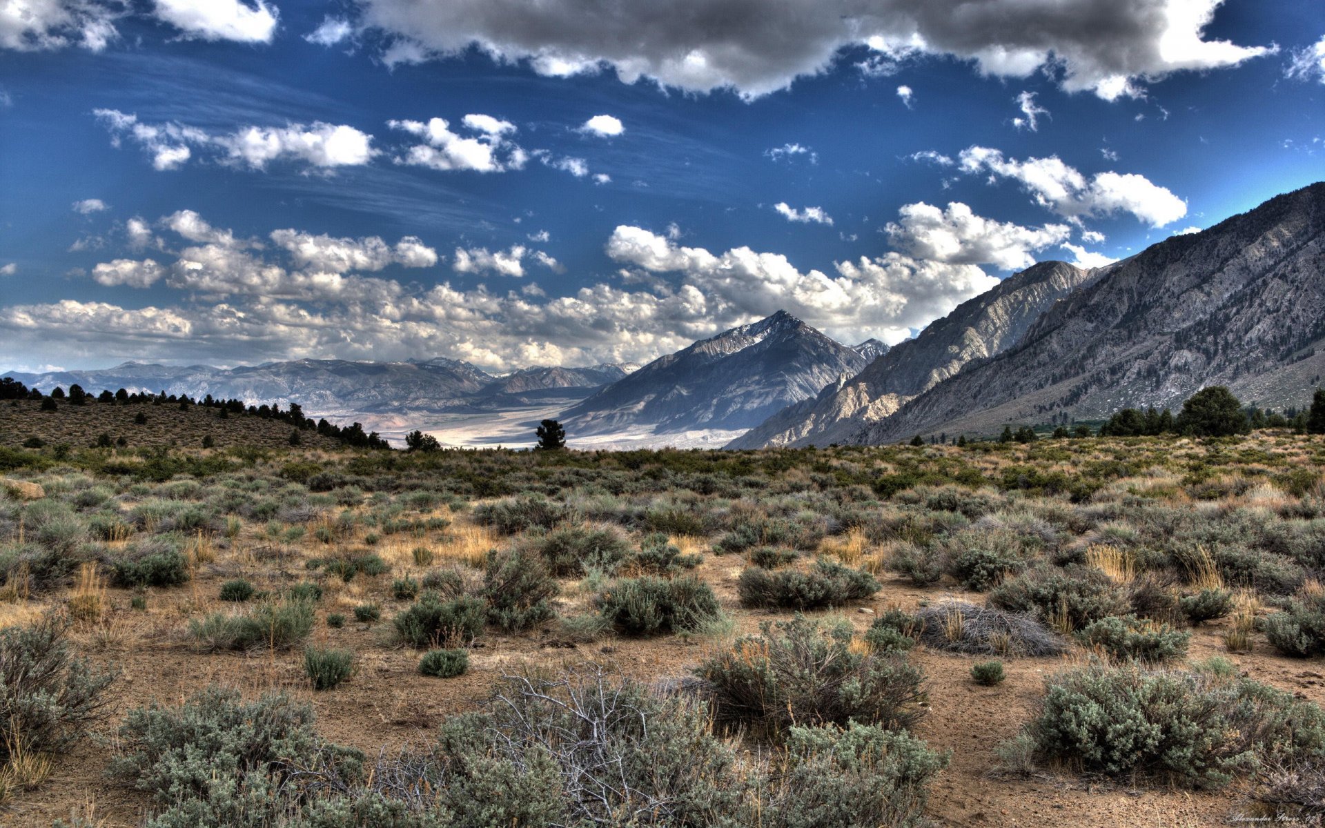 clouds mountain grass plain hdr