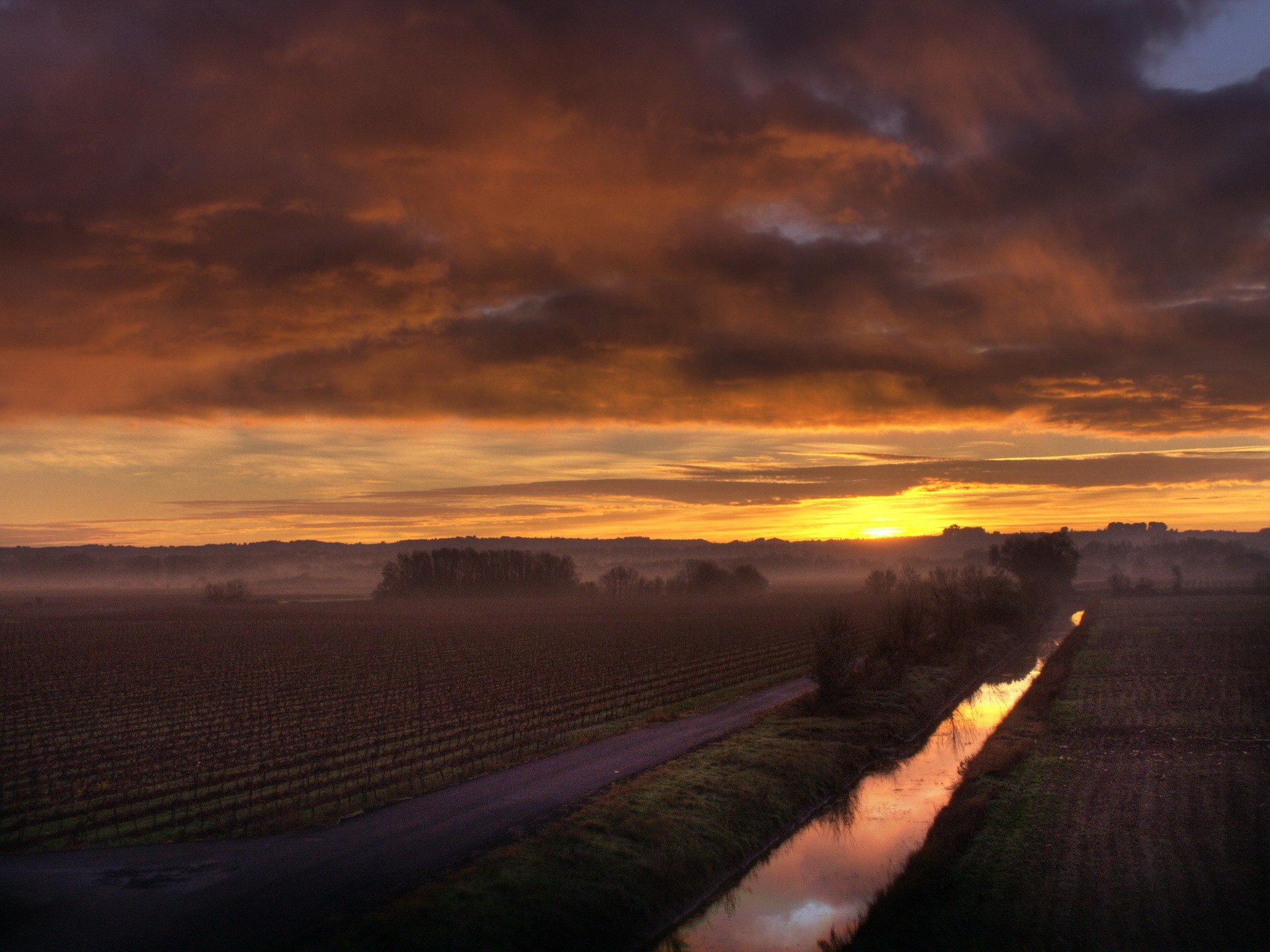 campo niebla mañana amanecer sol canal