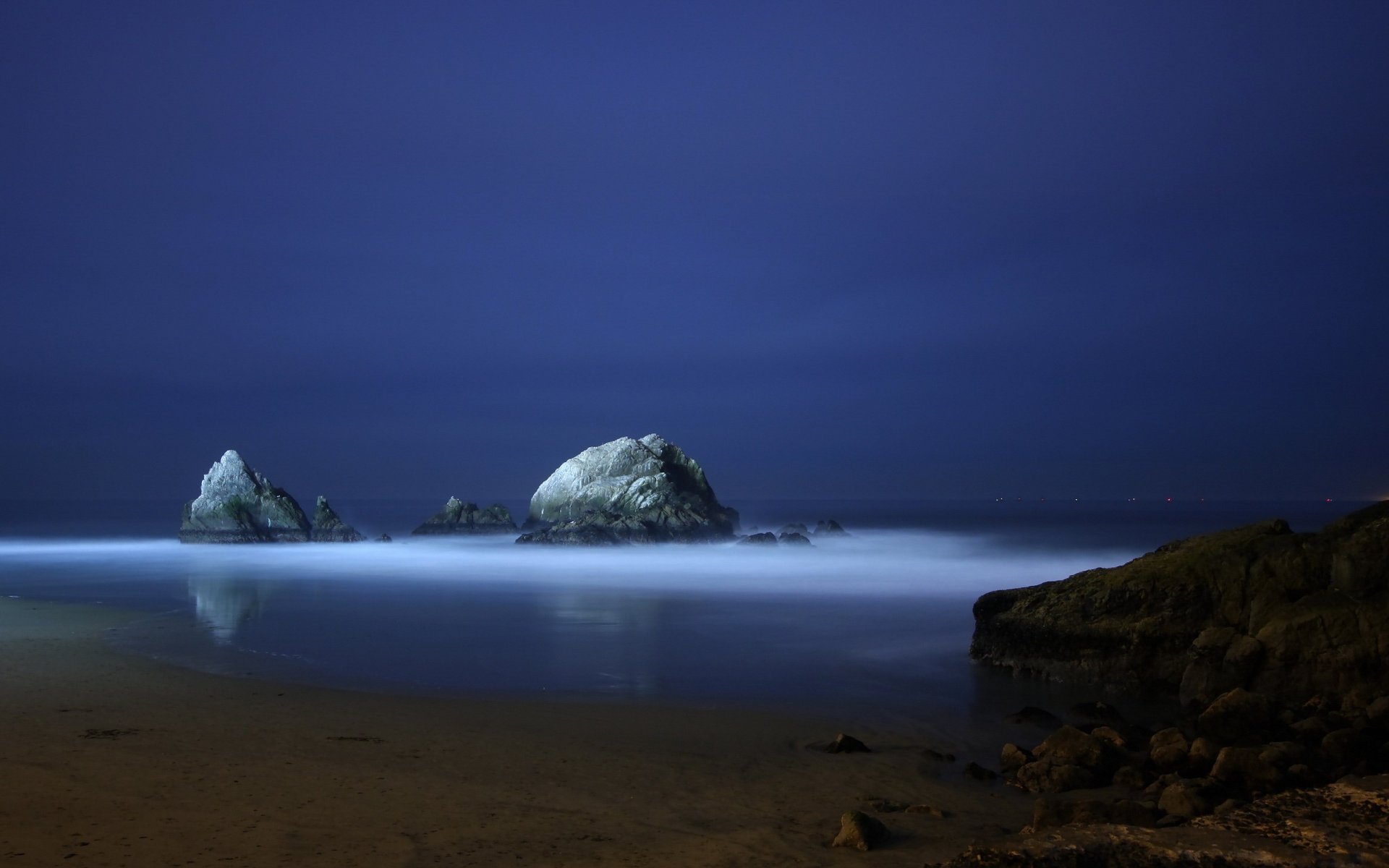 blue rocks night sea evening