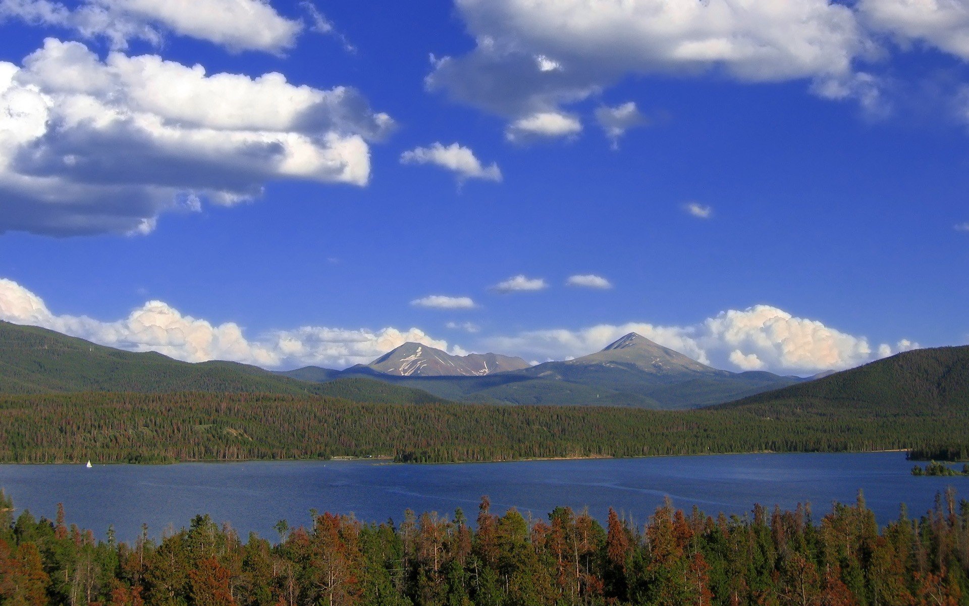 lago nubes árboles bosque