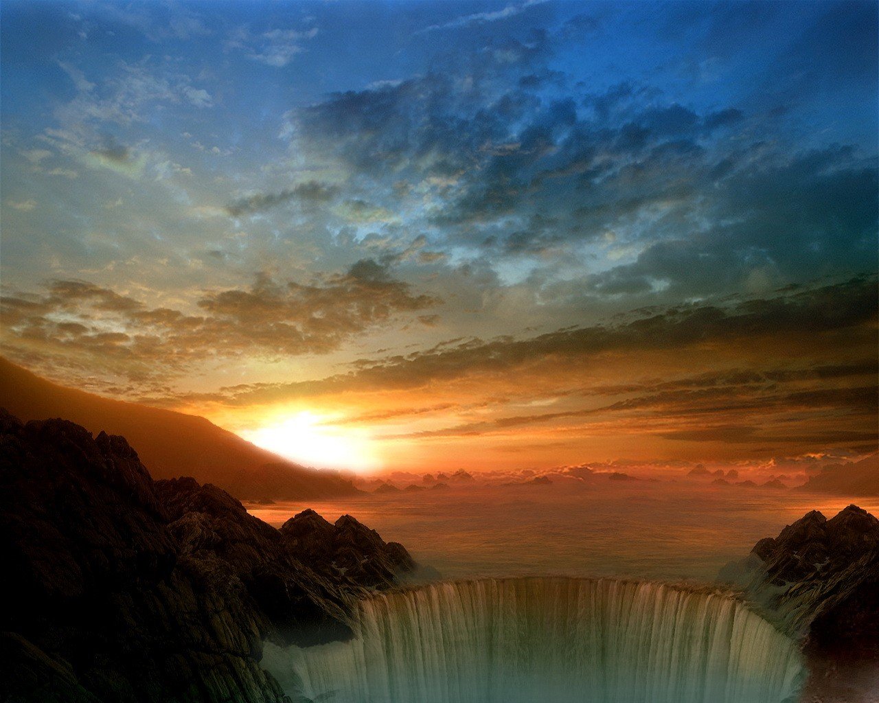 waterfall sun cloud