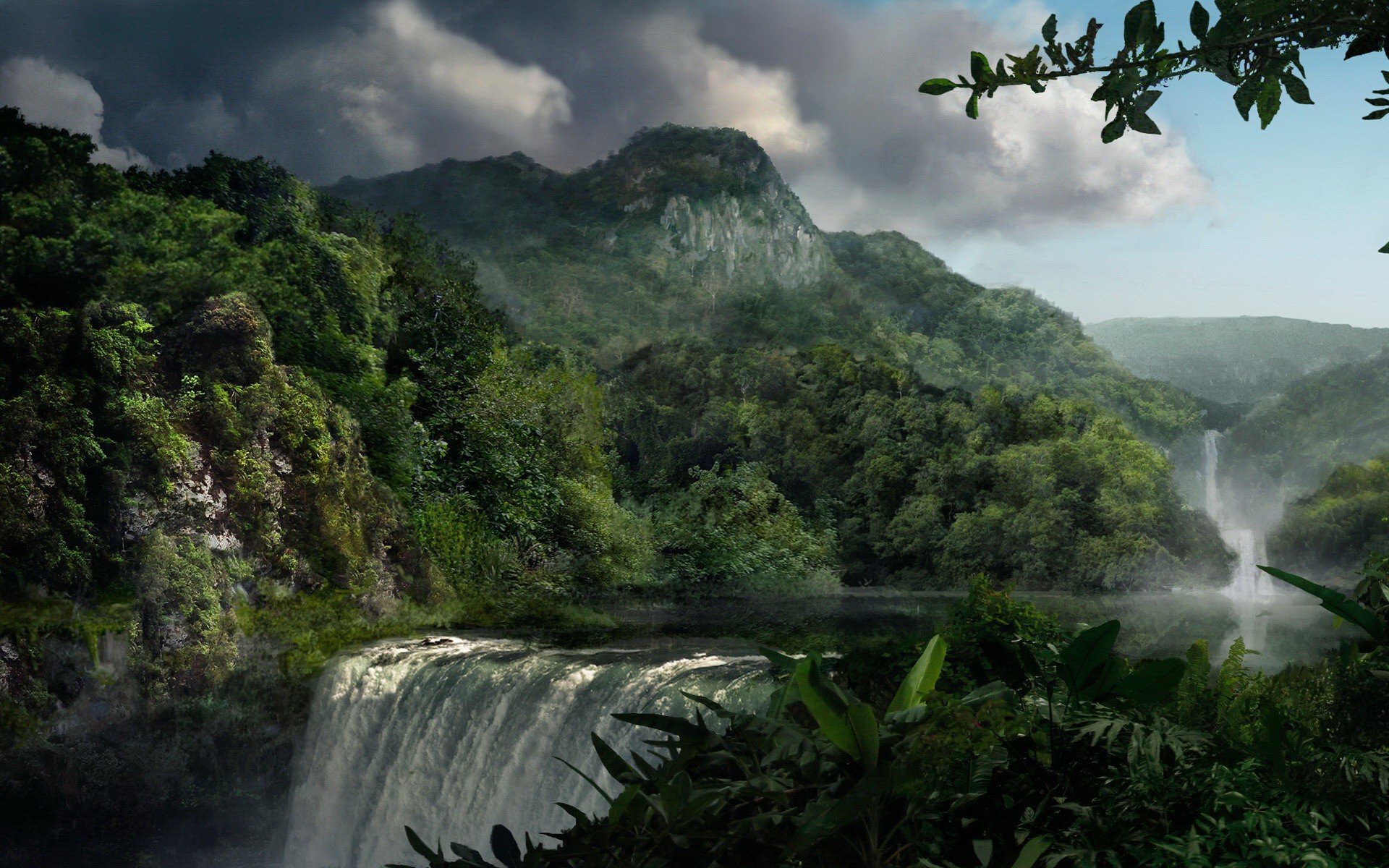 cascade montagnes arbres