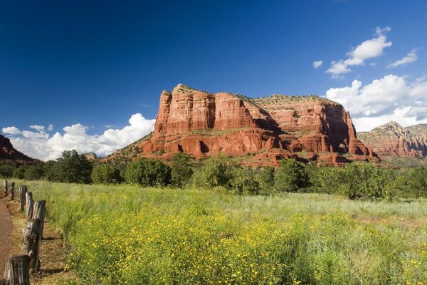 Mountain range on the background of azure sky