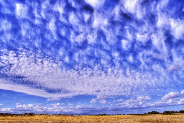 Endless cirrus clouds in the blue sky