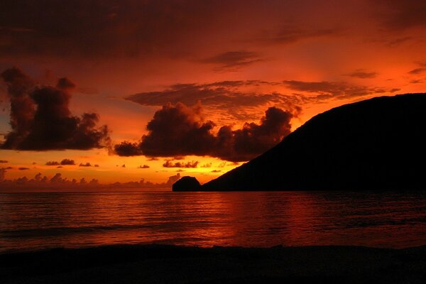 Sunset glow. Clouds in the sky