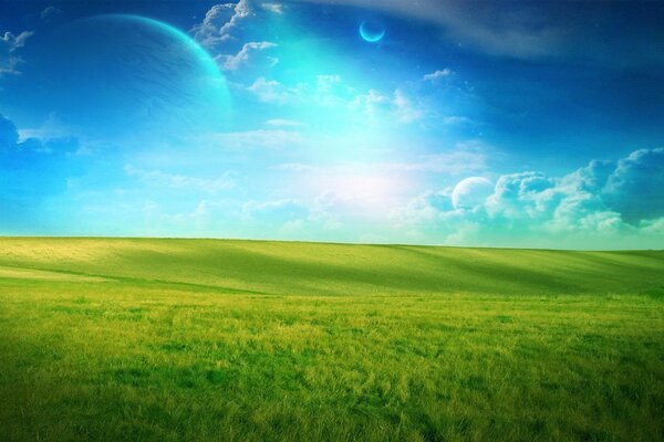 Planète verte et ciel bleu