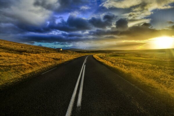 Morning sun illuminating the road